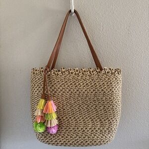 Eric Javits Peanut Mix Squishee Mita Tassel Tote Purse Handbag  Zip
